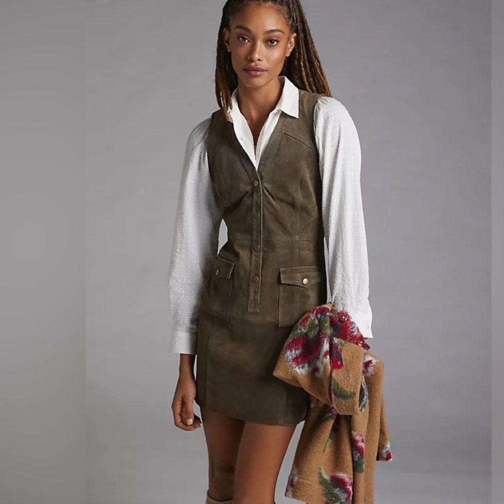 Anthropology Pilcro Suede Mini Dress in Olive Brown